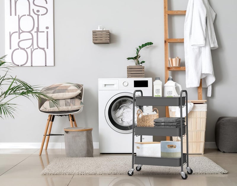 CAXXA 3-Tier Rolling Metal Storage Organizer - Mobile Utility Cart with Caster Wheels, Gray - Image 5